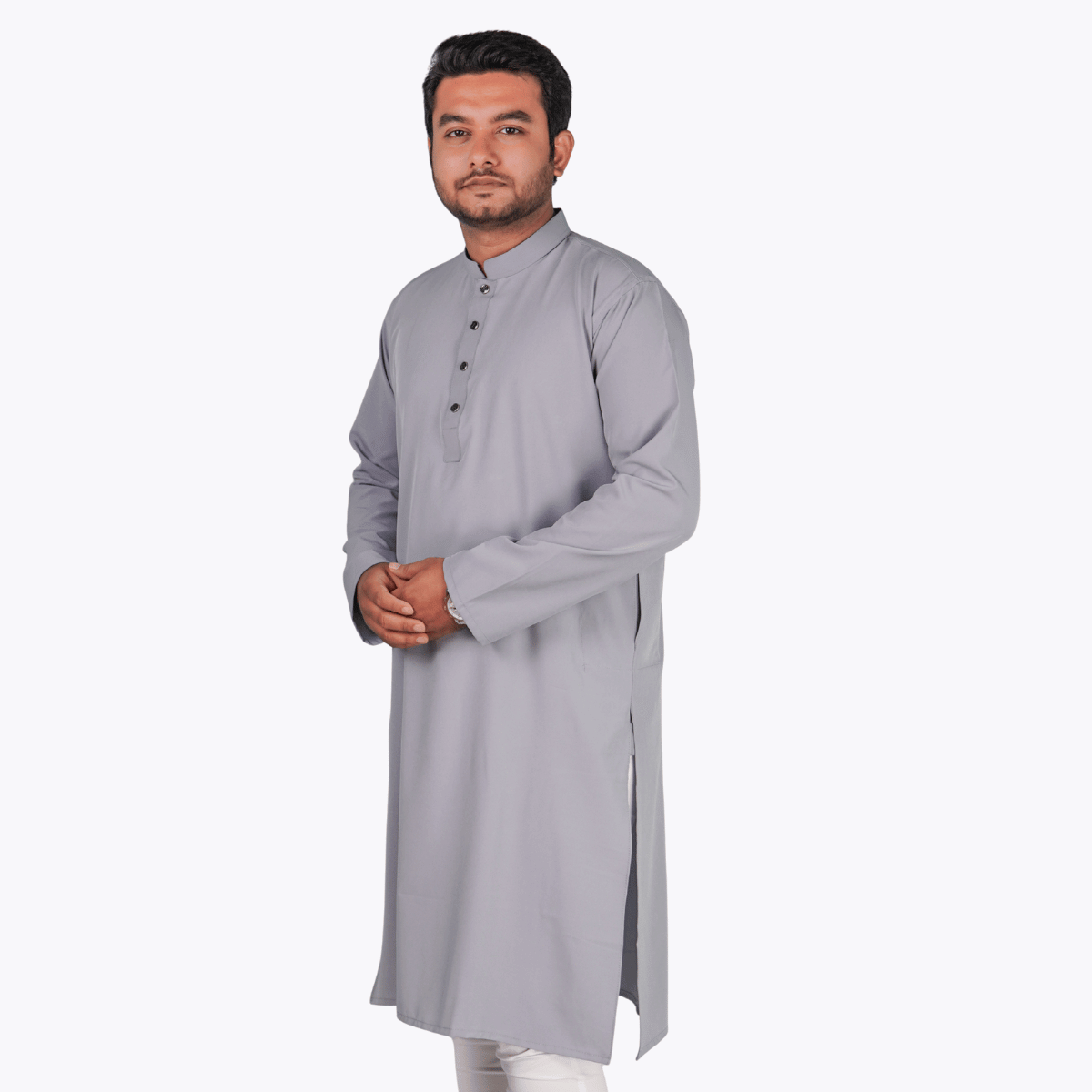 Ash-1 অ্যাশ কালার অরিজিনাল প্রিমিয়াম চায়না ফেব্রিকের সলিড পাঞ্জাবি - Image 1