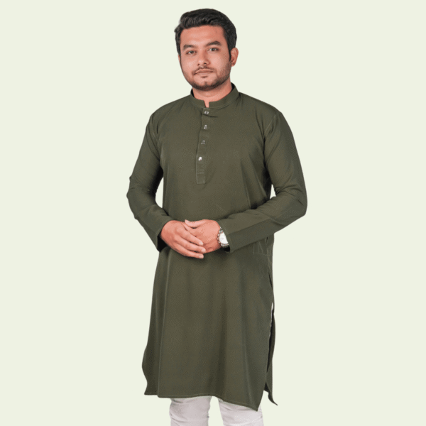 জলপাই কালার অরিজিনাল প্রিমিয়াম চায়না ফেব্রিকের সলিড পাঞ্জাবি