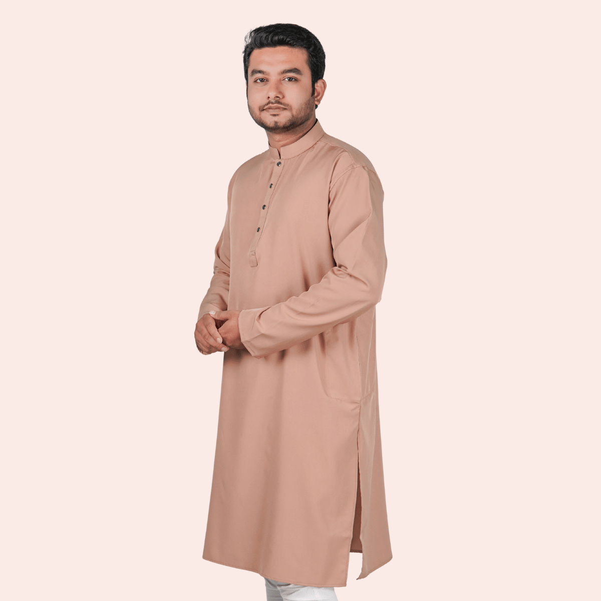 biscuit-1 বিস্কুট কালার অরিজিনাল প্রিমিয়াম চায়না ফেব্রিকের সলিড পাঞ্জাবি - Image 1