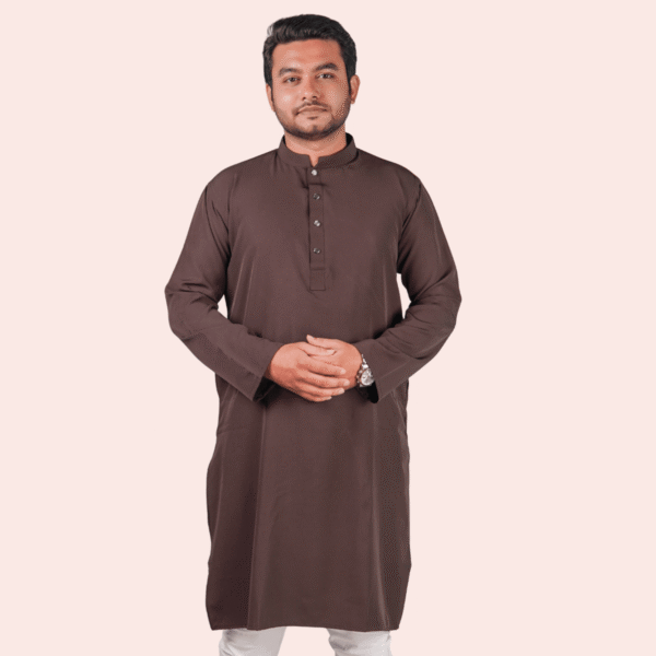 কফি কালার অরিজিনাল প্রিমিয়াম চায়না ফেব্রিকের সলিড পাঞ্জাবি