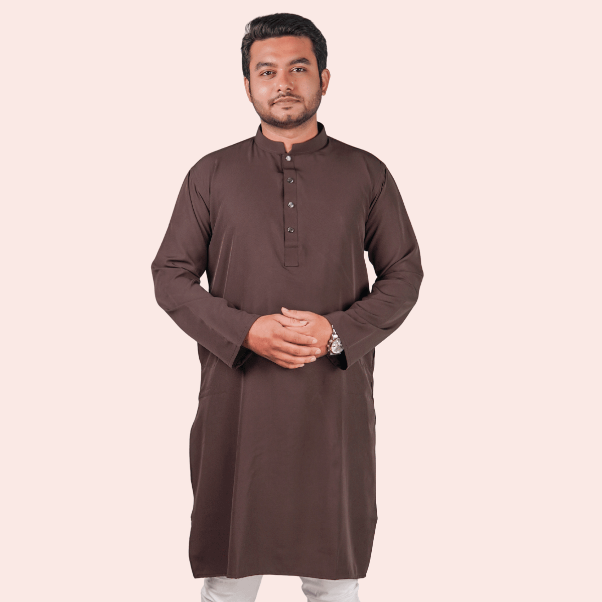 coffee-1 কফি কালার অরিজিনাল প্রিমিয়াম চায়না ফেব্রিকের সলিড পাঞ্জাবি - Image 1